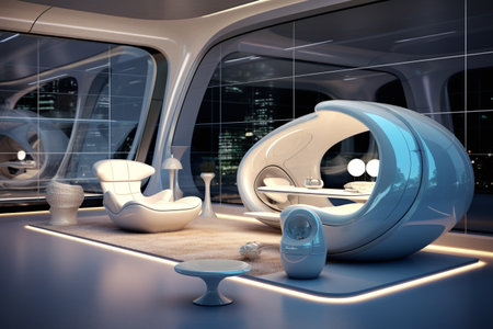 3d rendering of a modern interior with a bed and a sofaの素材