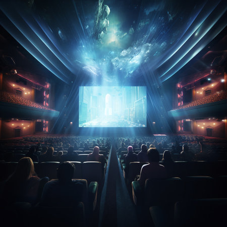 Theater background with stage and people silhouettes. 3d renderingの素材