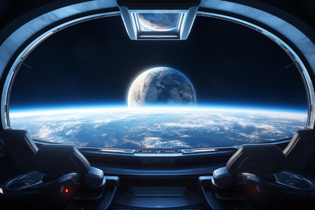 View of the planet Earth from a space station during a sunrise 3D renderingの素材