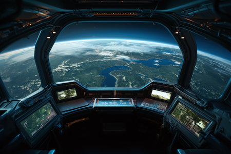 View of the Earth from the inside of the plane. 3D renderingの素材