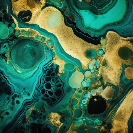 Abstract background of marbleized effect. Blue, yellow and green colors.の素材