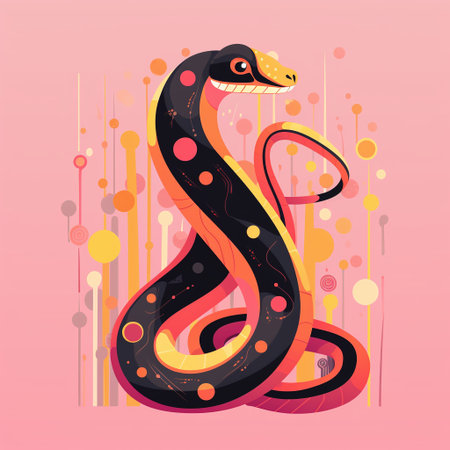 Cute snake on a pink background. Vector illustration in flat style.の素材