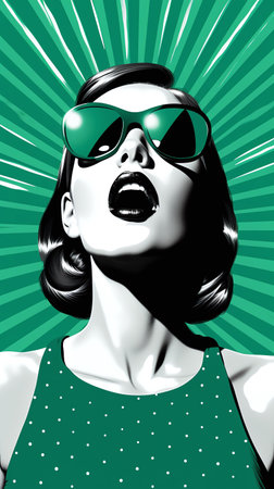 Fashion girl in green sunglasses. pop art illustration. Vector.の素材