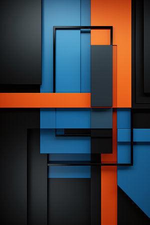 Abstract geometric background, vector overlap layer on black and orange color.の素材