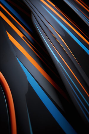 3d illustration of abstract geometric background, black and orange lines, modern designの素材