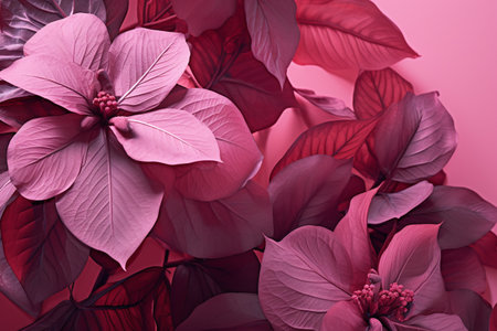 Beautiful pink poinsettia flowers on color background, closeupの素材