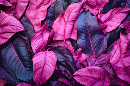 Purple and pink monstera leaves background. Tropical leaves texture.の素材