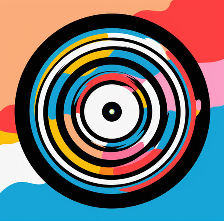 Colorful vinyl record on a colorful background. Vector illustration.の素材