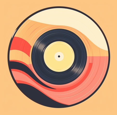 Retro vinyl record on orange background. Vector illustration. EPS 10の素材