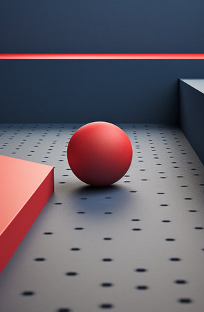 Red ball on the floor. 3d rendering. Computer digital drawing.の素材