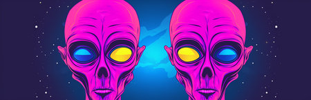 Vector illustration of a futuristic alien face on a dark blue background.の素材