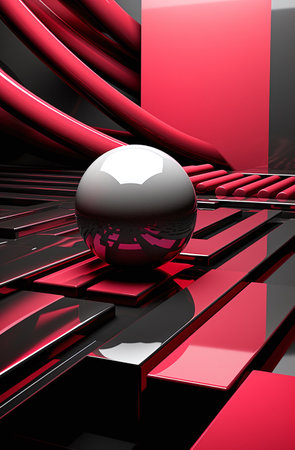 abstract 3d illustration of abstract background with red and black sphereの素材