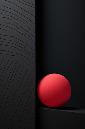 Abstract black background with red ball. 3d render. minimal design.の素材