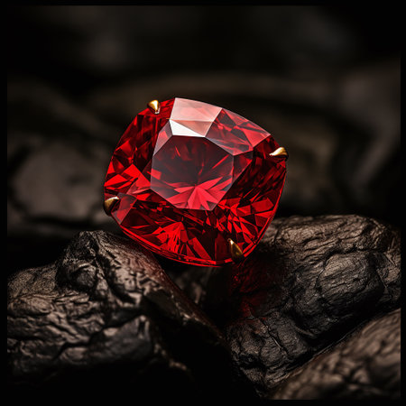 Red diamond on coffee beans. jewelry background. macro shot.の素材