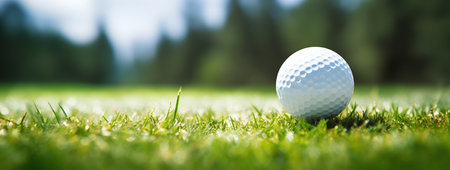 Golf ball on green grass in golf course. Golf ball on green grass in golf course. Golf ball on green grass in golf course.の素材