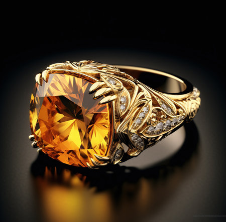 Jewelry ring with diamond on black background. jewelry background.の素材