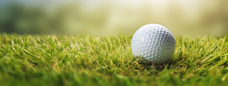 Golf ball on green grass background. Golf ball on green grass. Golf ball on golf course.の素材