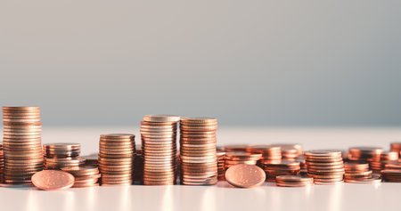 Coins stacked on each other in different positions. money concept.の素材