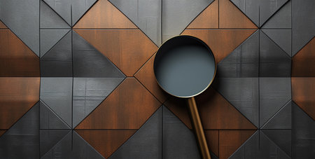 magnifying glass on wood background. 3d render illustration.の素材
