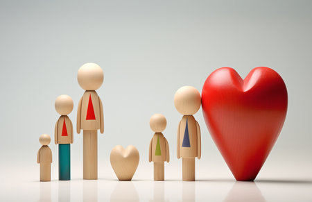 Conceptual image of family and heart. 3D illustration.の素材