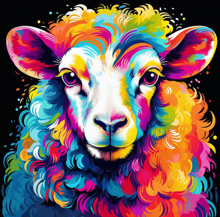 Portrait of a sheep with multicolored hair. Vector illustration.の素材