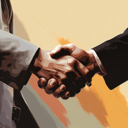 Handshake of two businessmen. Illustration in retro style. Vector.の素材