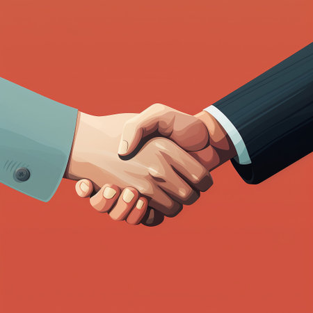 Handshake of business partners on a red background. Vector illustration.の素材