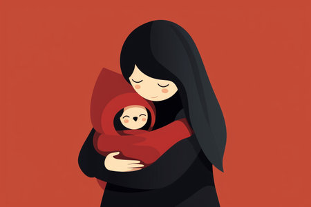 Mother with baby in her arms. Vector illustration in flat style.の素材