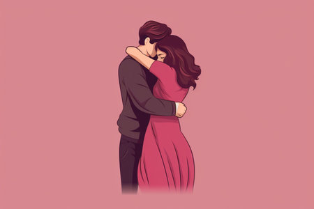 Lovely couple hugging each other. Vector illustration in retro style.の素材