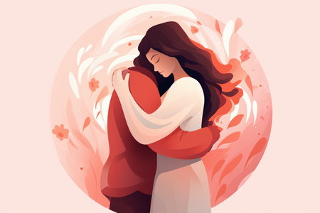 Vector illustration of a beautiful woman hugging her boyfriend. Valentines day concept.の素材