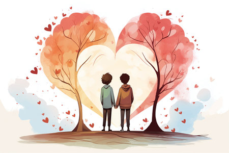 Valentine's day greeting card with loving couple in love. Vector illustration.の素材