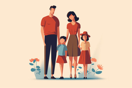 Family with children. Mother, father and daughter. Vector illustration in flat styleの素材