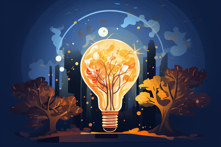 Ecology concept vector illustration. Lightbulbs in the city.の素材