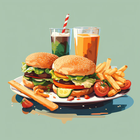 Hamburger with french fries and cola. Vector illustration.の素材