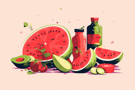 Watermelon and watermelon juice vector illustration. Watermelon and watermelon juice vector illustration.の素材