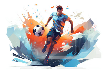 Soccer player in action with ball. Colorful vector illustration.の素材