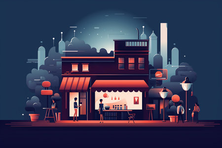 Restaurant on the street. Vector illustration in flat style.の素材