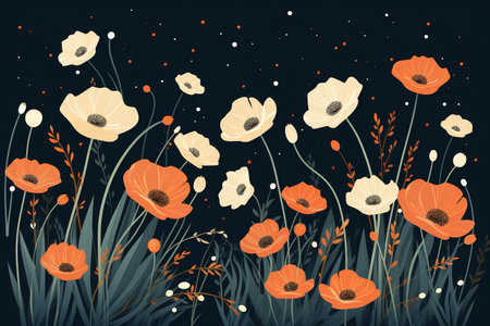 Floral background with poppies and grass. Vector illustration.の素材