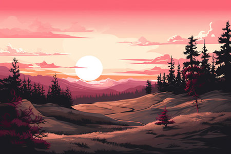 Beautiful sunset in the mountains. Vector illustration for your design.の素材