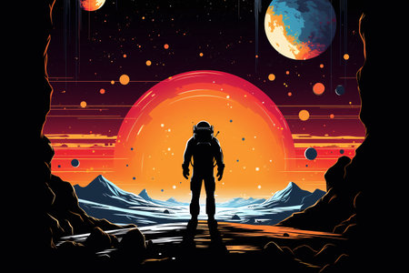 Astronaut on the background of the planet. Vector illustration.の素材
