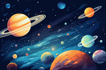 Cartoon planets background. space theme. Vector illustration for your designの素材
