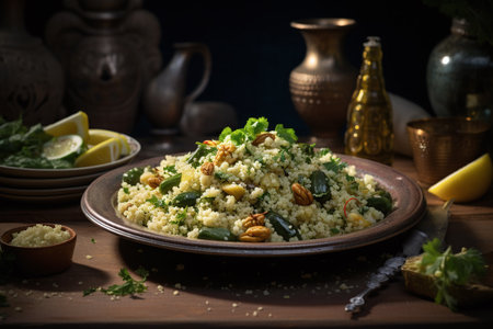 Couscous with vegetables and nuts. Arabic cuisine. selective focusの素材