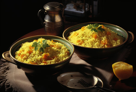 Biryani is a dish made of basmati rice cooked with spices, onions and spices.の素材