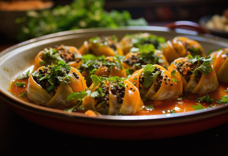 Vegetable dumplings stuffed with minced meat and vegetables.の素材