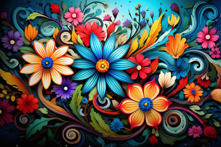 Abstract floral background with colorful flowers and leaves. Vector illustration.の素材