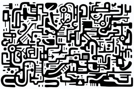 Abstract background with hand drawn elements. Black and white vector illustration.の素材