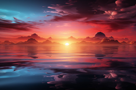 Beautiful sunset over the sea with clouds and sky reflected in waterの素材