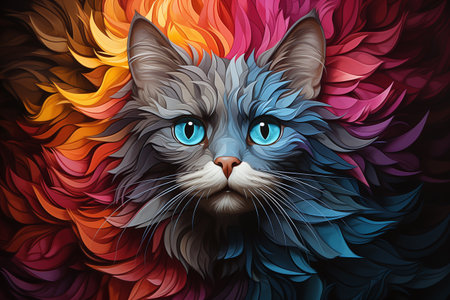 Colorful cat portrait on abstract colorful background. digital painting. Vector illustration.の素材