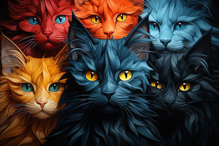 Group of cats in different colors. Vector illustration for your design.の素材