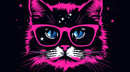 Illustration of a cat wearing glasses with stars in the background.の素材